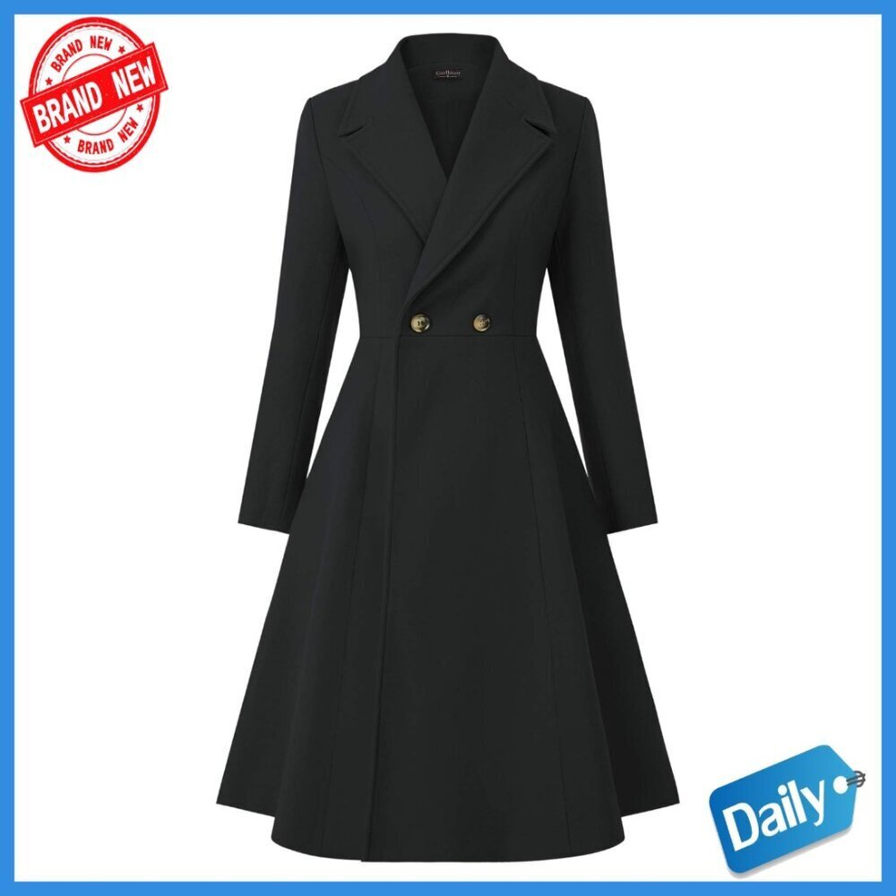 Women's Double Breasted Pea Coat Long Trench Winter Dress Coat with Pockets
